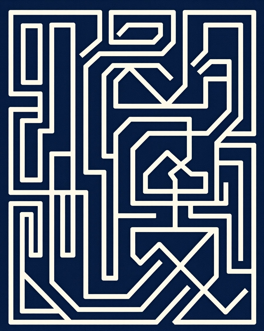 Navy White Geometric Maze Lines Rug