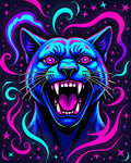 Vibrant Neon Panther Cosmic Swirl Design Rug