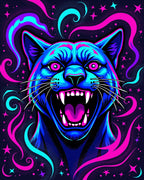 Vibrant Neon Panther Cosmic Swirl Design Rug