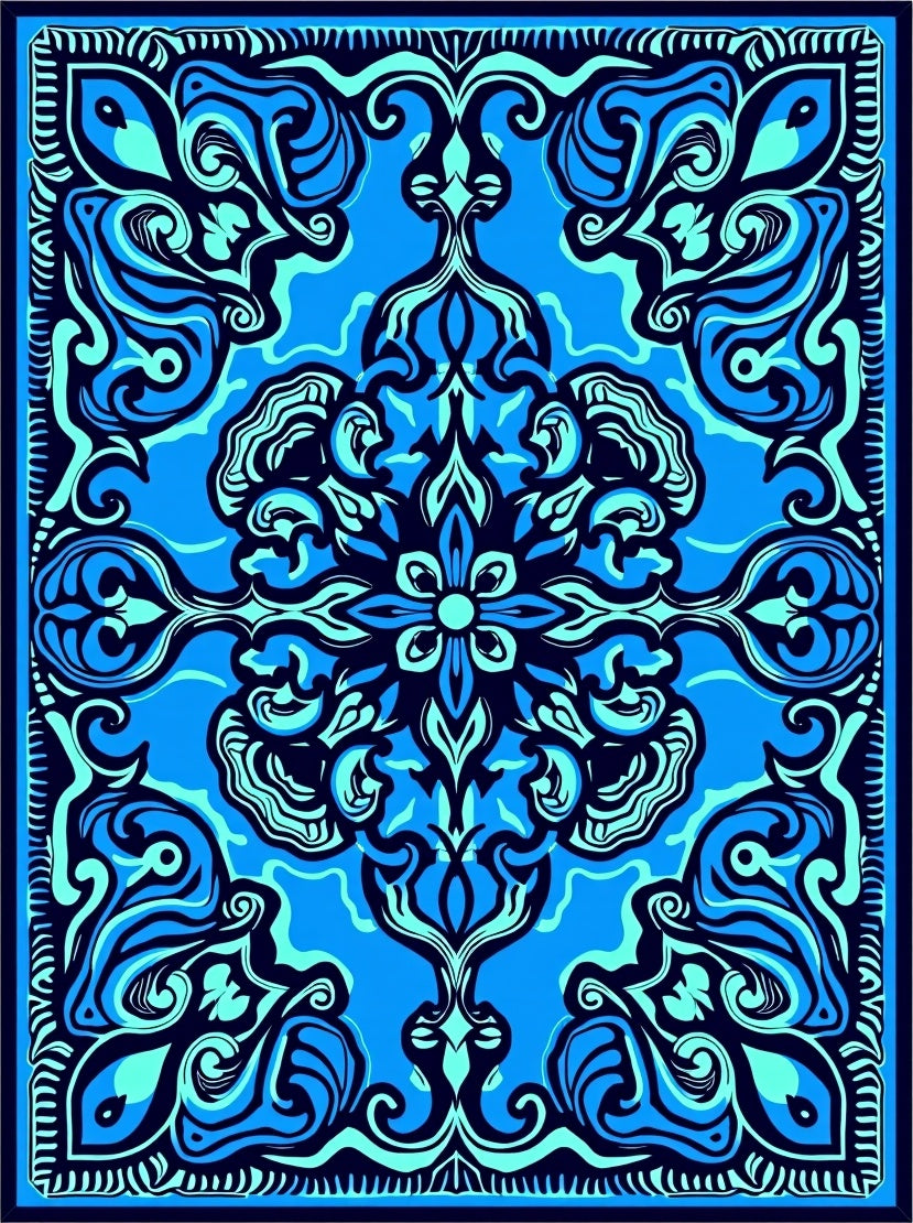 Deep Blue Abstract Symmetry Rug