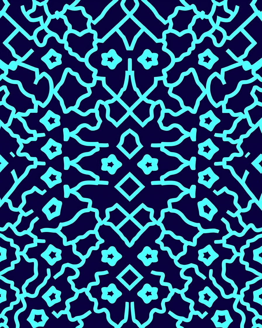 Abstract Cyan Geometric Symmetry Design Rug