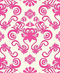 Bright Pink Floral Scroll Pattern Rug