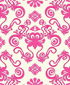 Bright Pink Floral Scroll Pattern Rug