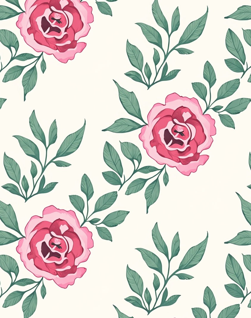 Delicate Pink Rose Leaf Pattern Rug