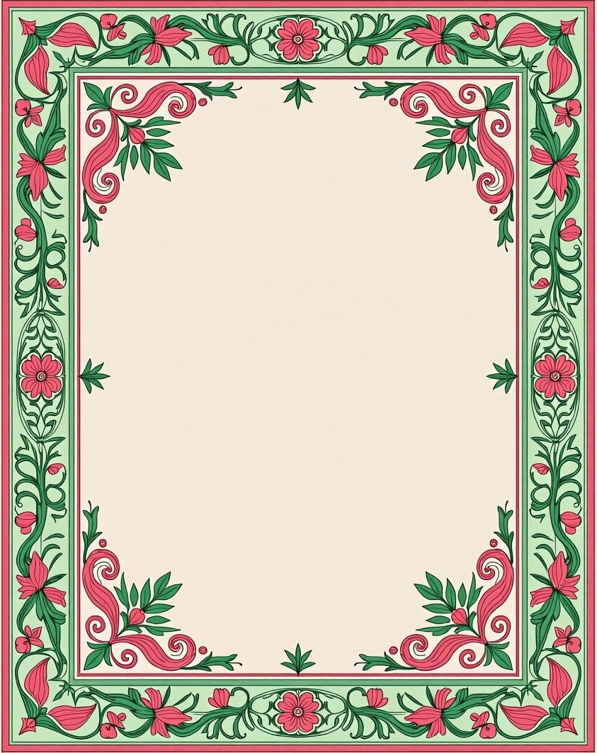 Vintage Floral Swirl Border Design Rug