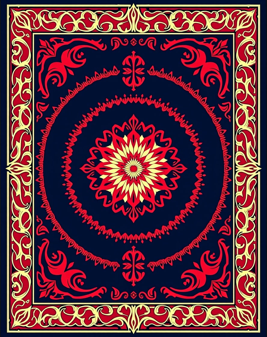 Elegant Red Gold Floral Medallion Rug