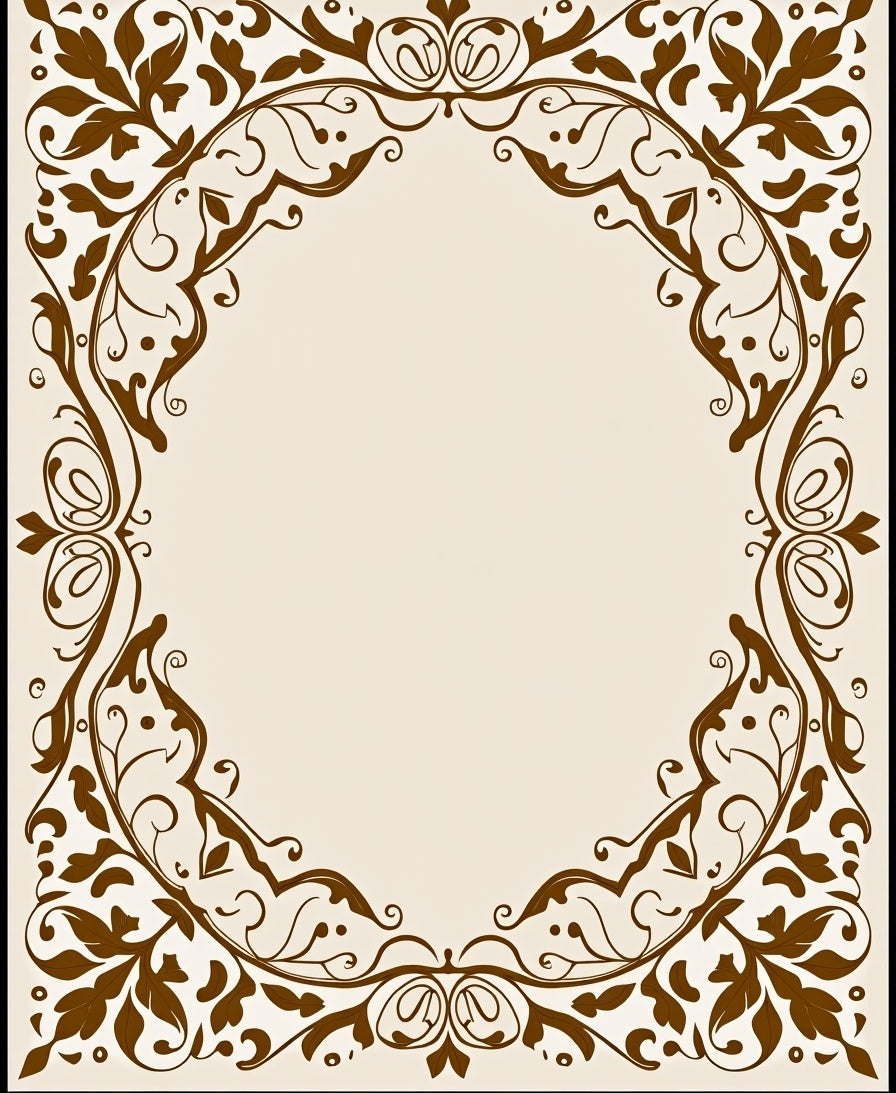 Ornate Brown Floral Scrollwork Design Rug