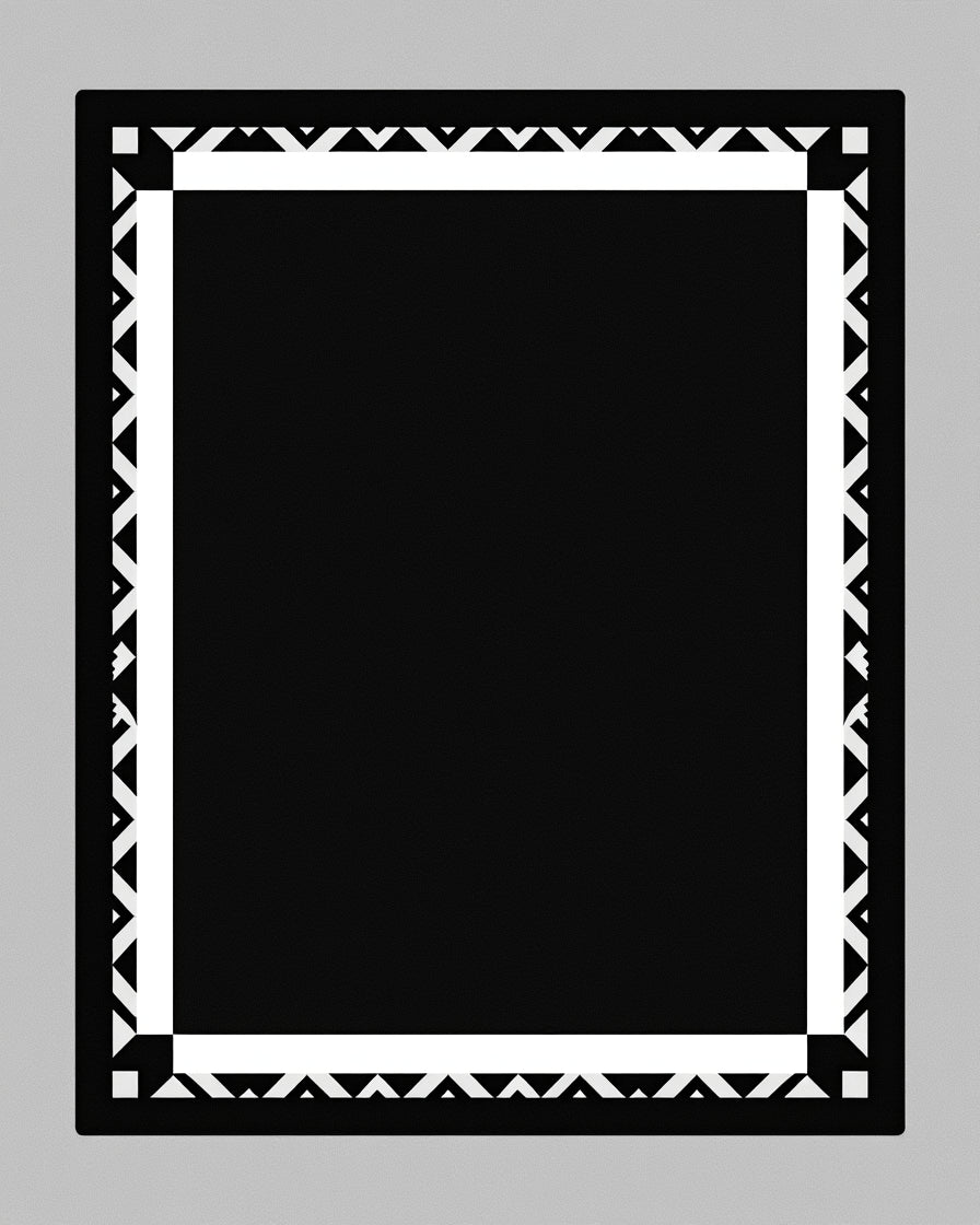 Monochrome Geometric Border Square Rug