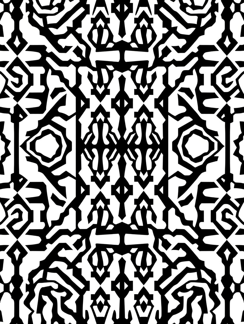 Bold Black White Abstract Maze Design Rug