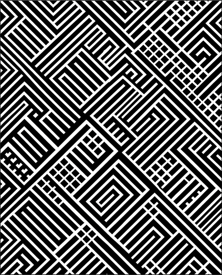 Geometric Maze Black and White Pattern Rug