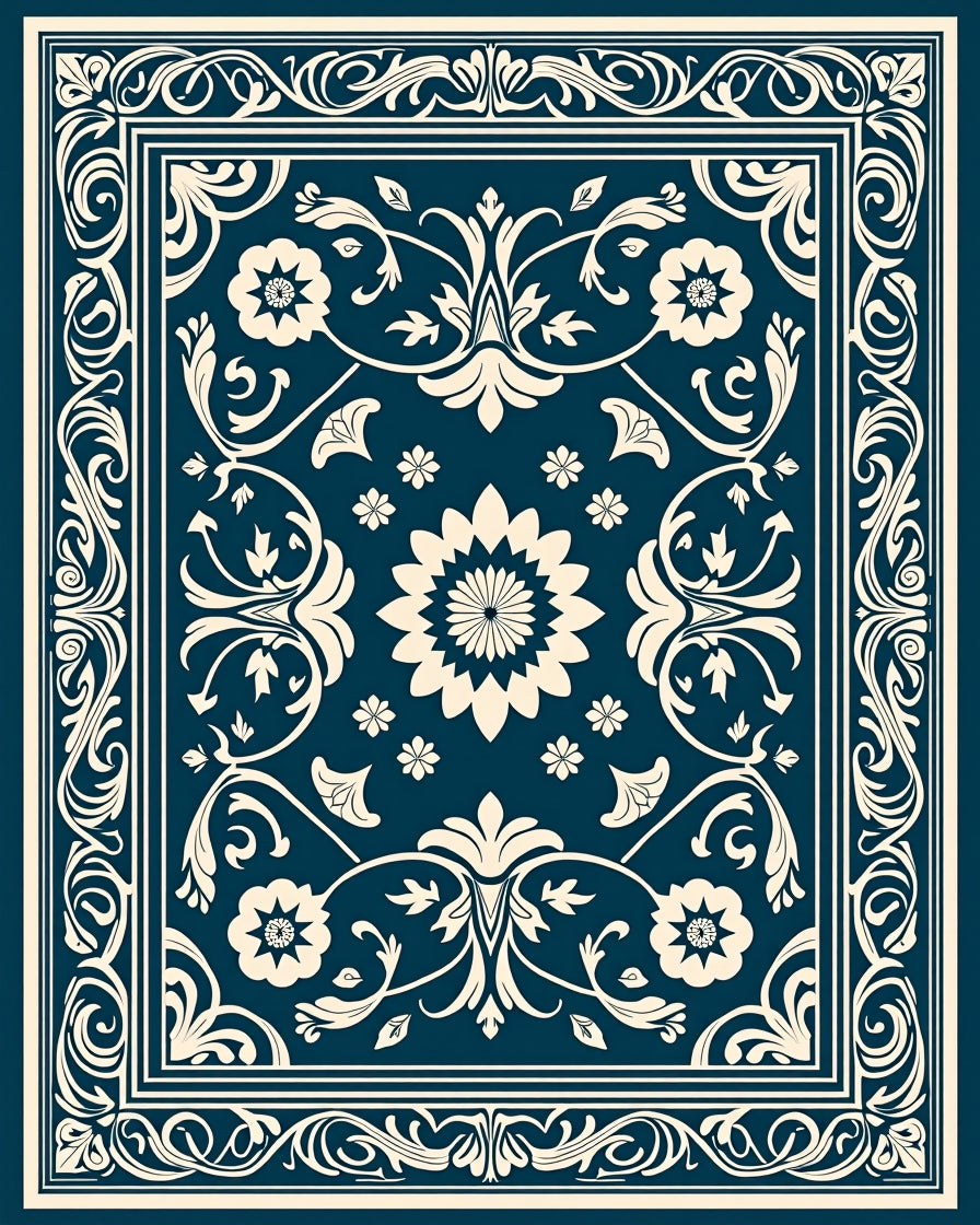 Classic Floral Scrollwork Teal Area Rug