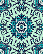 Teal Floral Mandala Pattern Rug