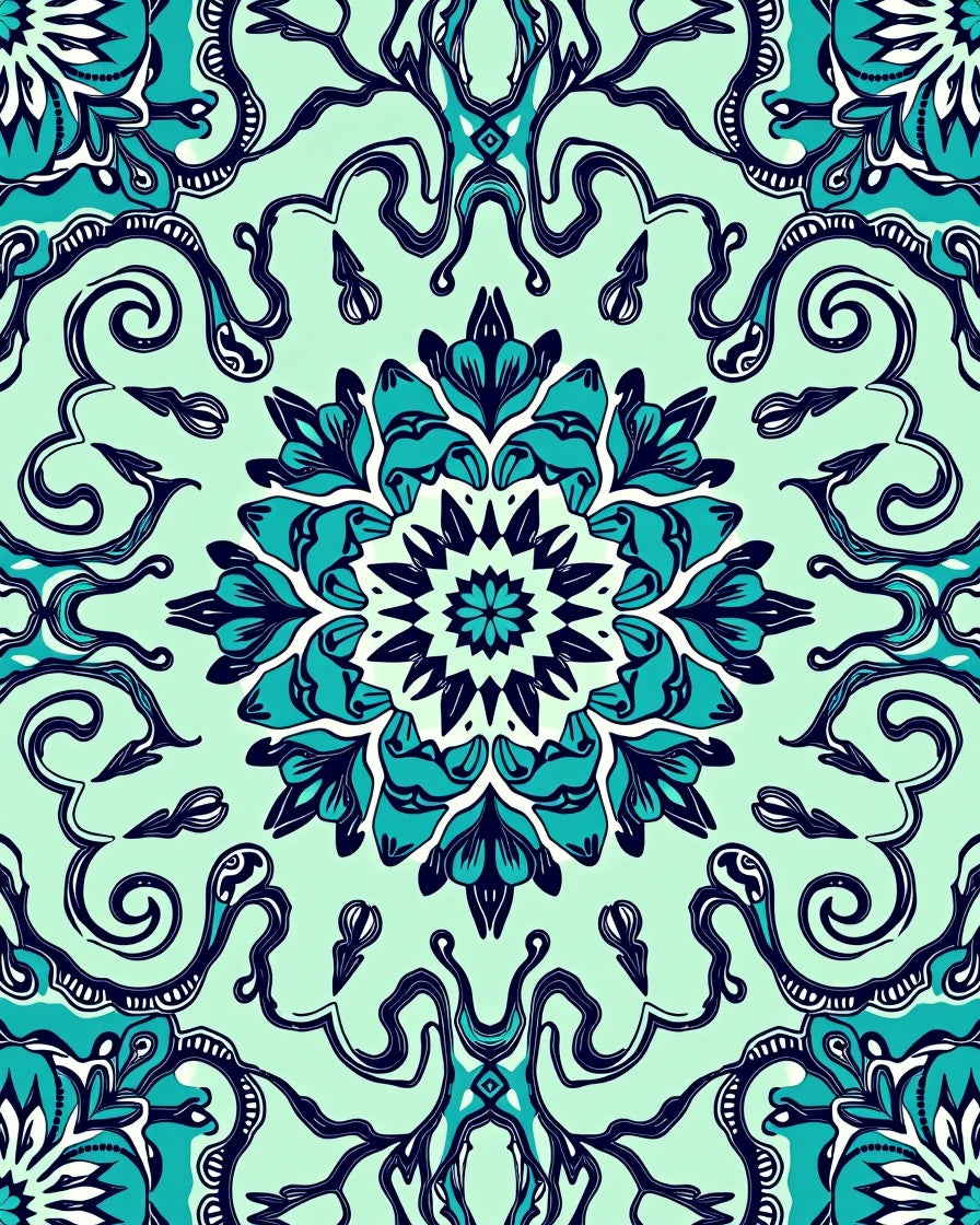 Teal Floral Mandala Pattern Rug
