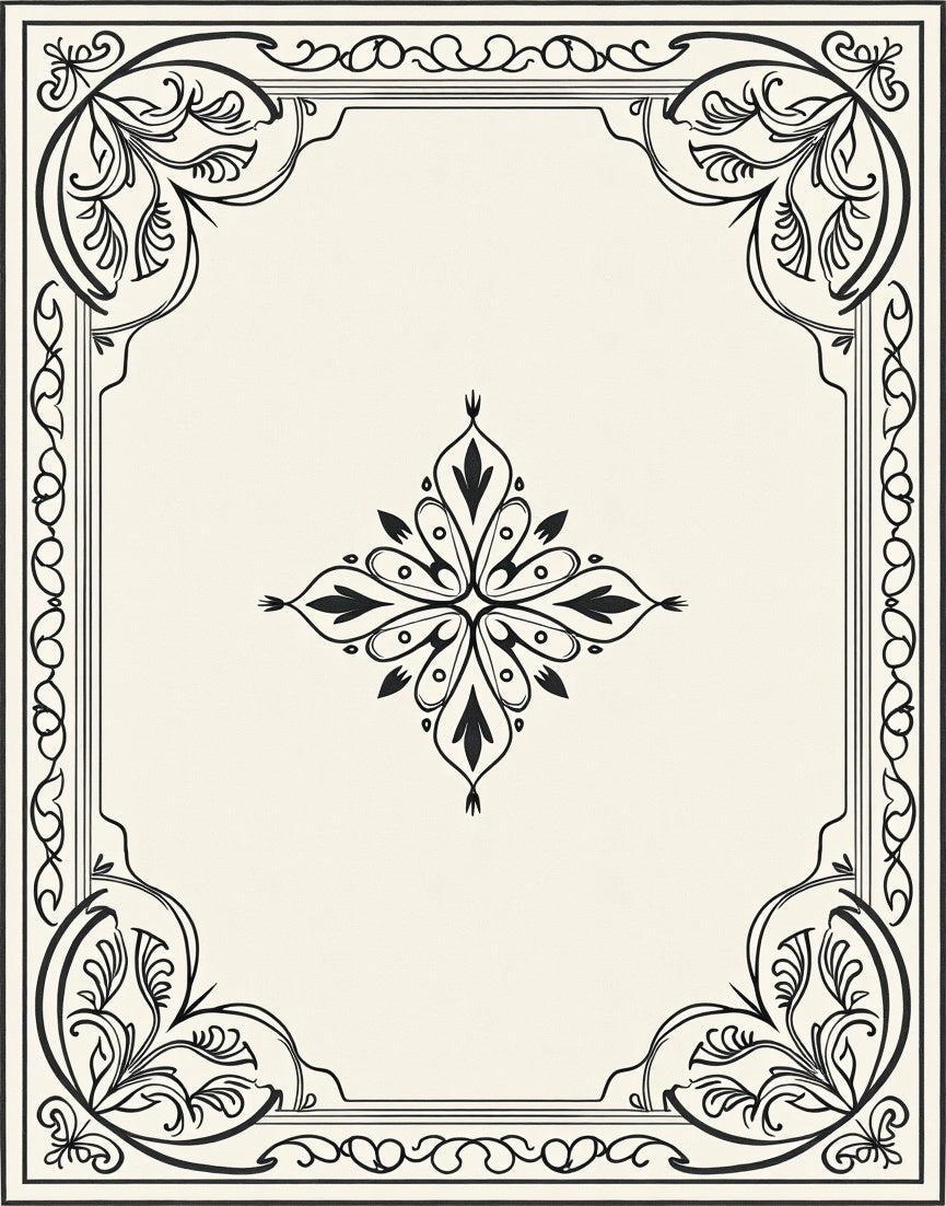 Elegant Floral Scrollwork Framed Design Rug