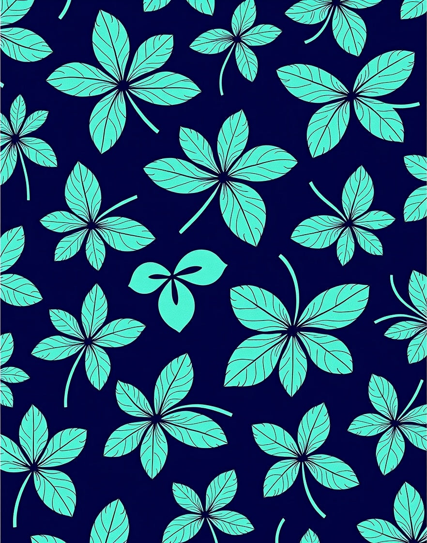 Aqua Leaf Pattern on Dark Blue Rug