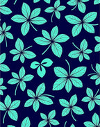Aqua Leaf Pattern on Dark Blue Rug