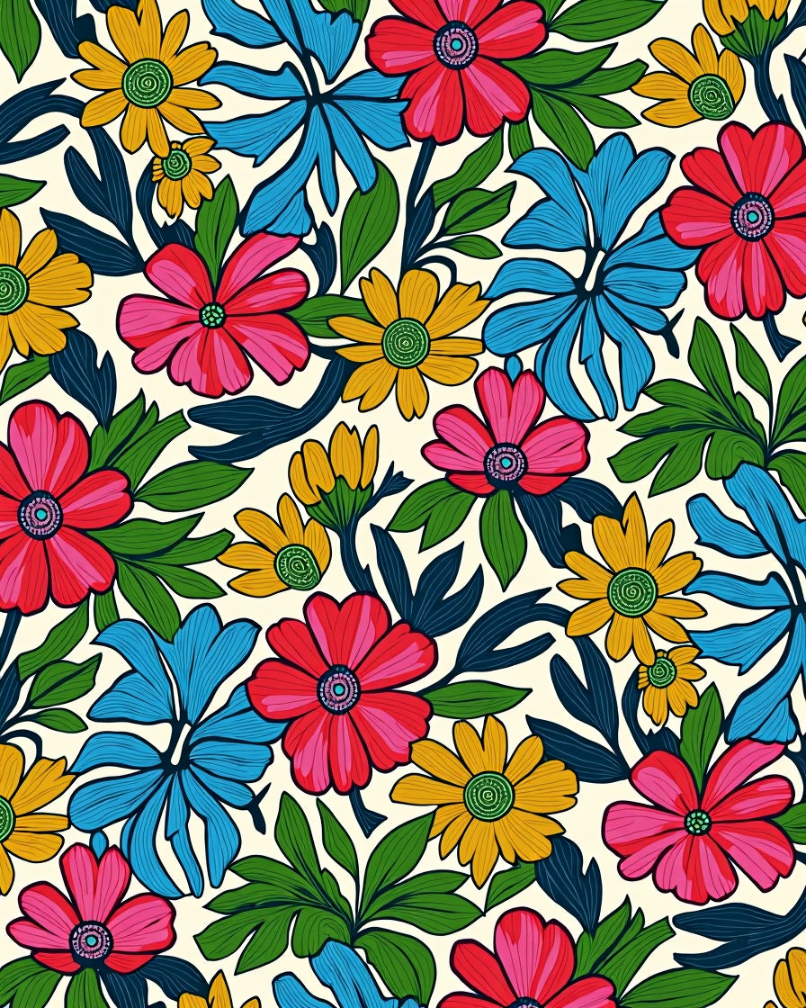 Bright Floral Pattern Vivid Design Rug
