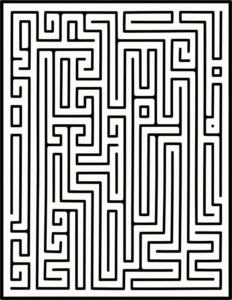 Black White Abstract Labyrinth Pattern Rug
