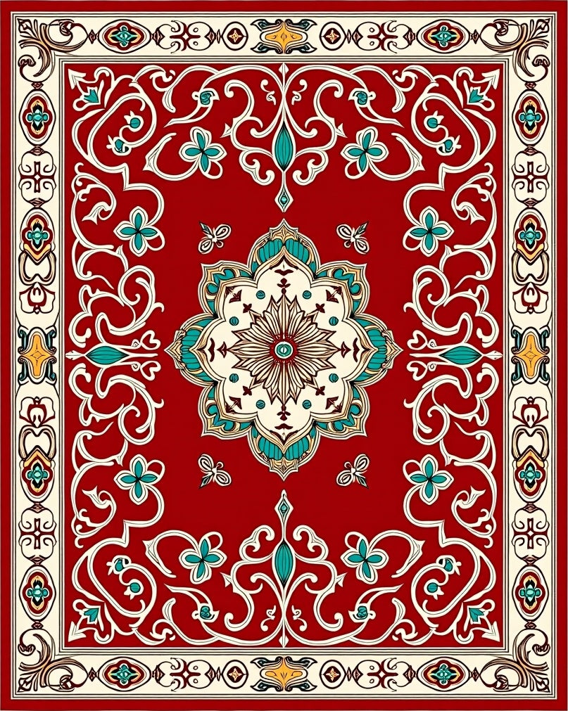 Intricate Floral Medallion Red Design Rug
