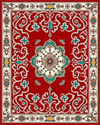 Intricate Floral Medallion Red Design Rug