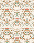 Floral Swirl Pattern With Green Orange Rug