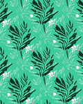 Bold Green Leaf With White Floral Pattern Rug