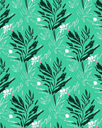 Bold Green Leaf With White Floral Pattern Rug