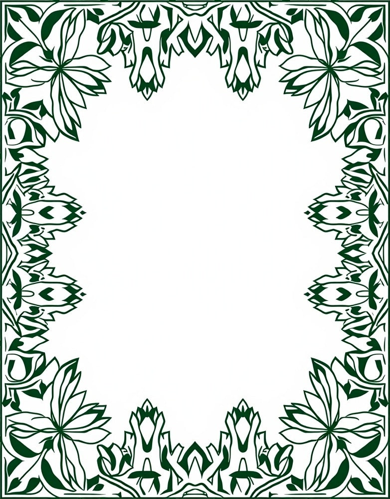 Ornate Emerald Floral Border Design Rug