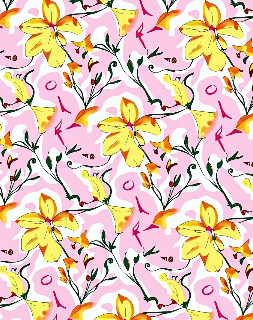 Abstract Yellow Flower Pattern Rug