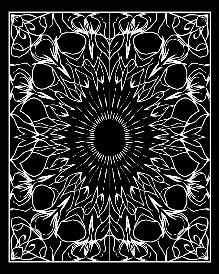 Intricate Sunburst Mandala Black and White Rug