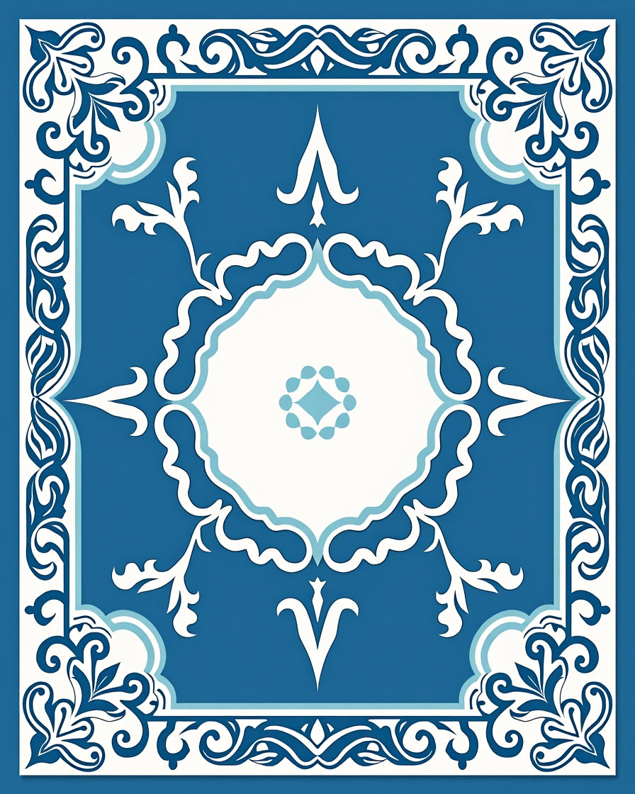Classic Blue Floral Medallion Pattern Rug