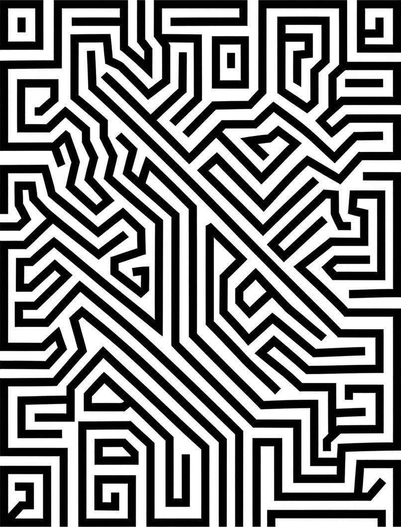 Bold Black White Geometric Maze Rug