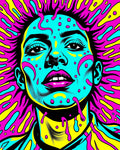 Psychedelic Portrait with Neon Splatter Rug