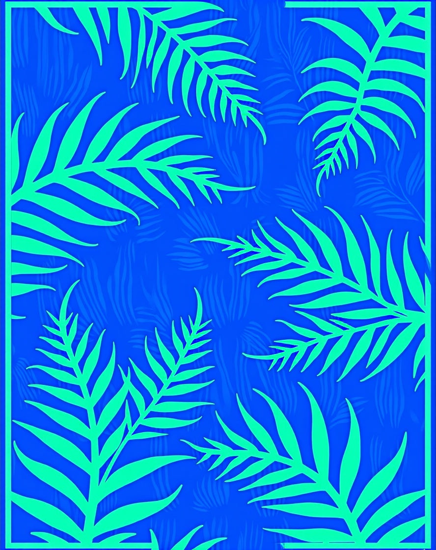 Bright Blue Fern Silhouette Print Rug