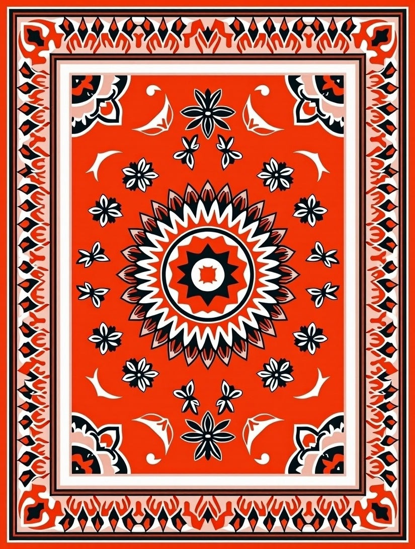 Bold Red Floral Patterned Ethnic Rug