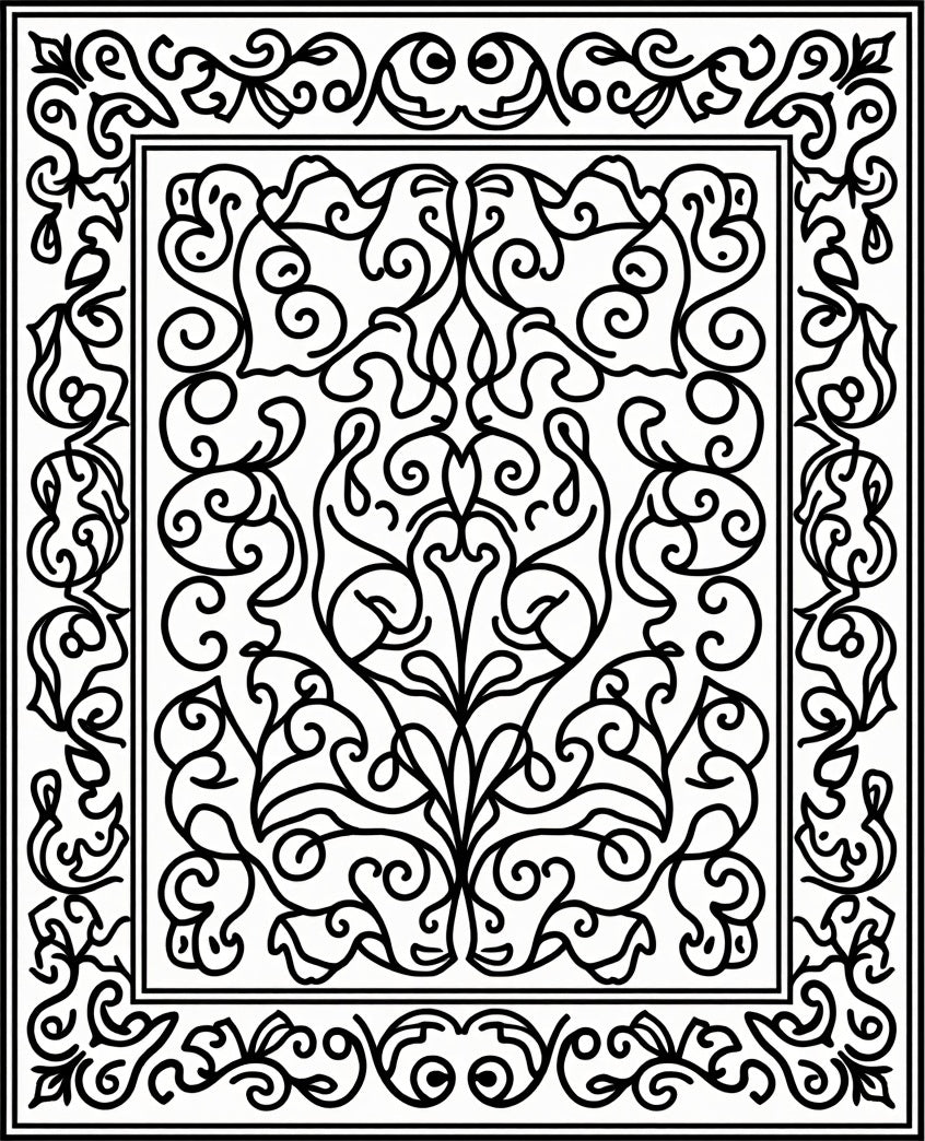 Classic Vine Scroll Frame Design Rug