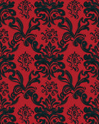 Red Black Baroque Damask Rug