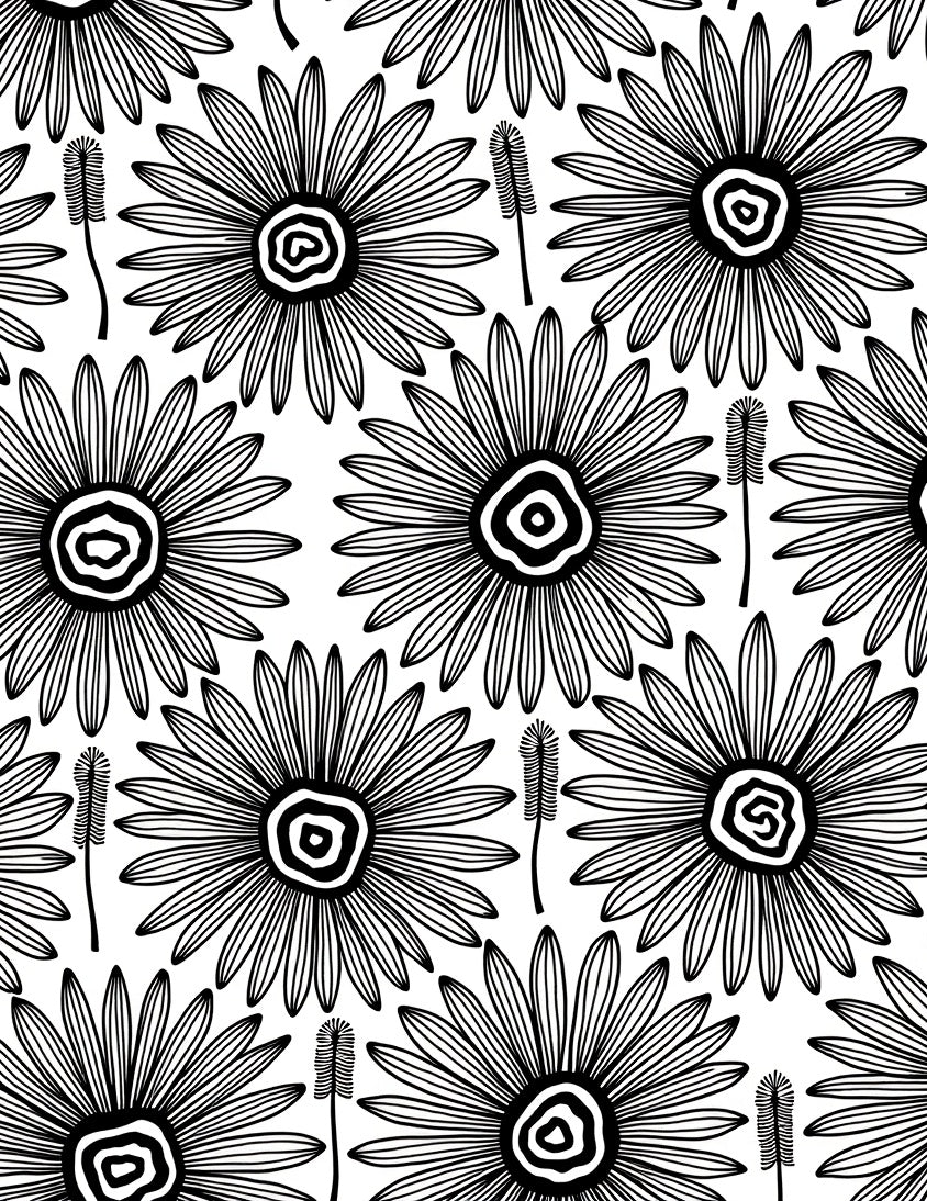 Daisy Patterned Graphic Line Art Rug