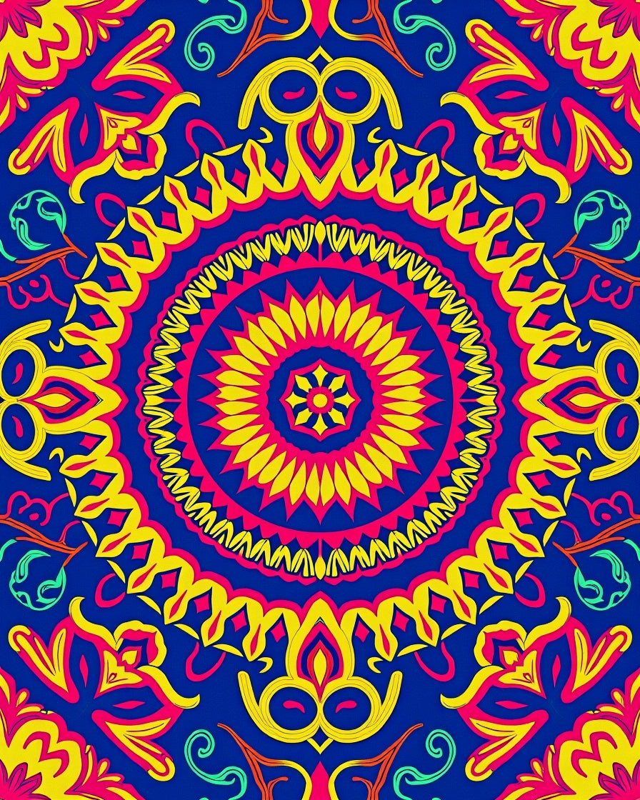 Vibrant Mandala With Pink Yellow Design Rug