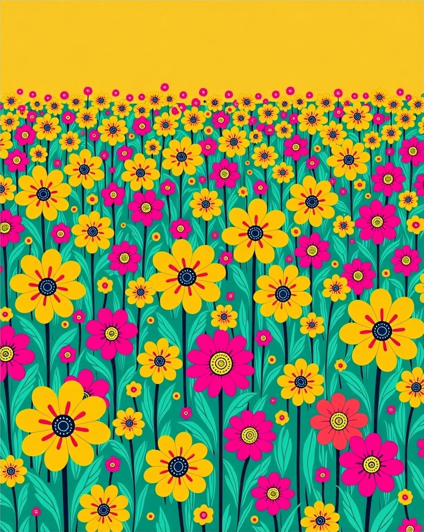 Bright Floral Field Pattern Rug