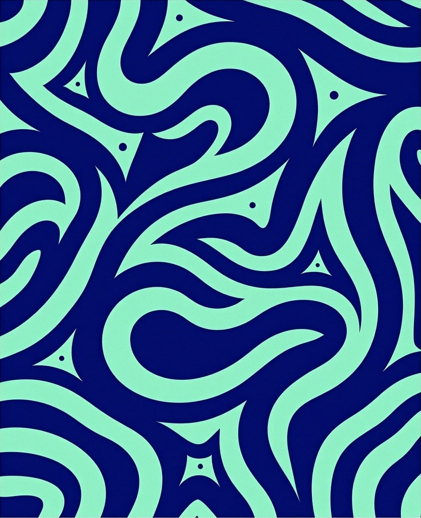 Abstract Swirl Aqua And Navy Pattern Rug