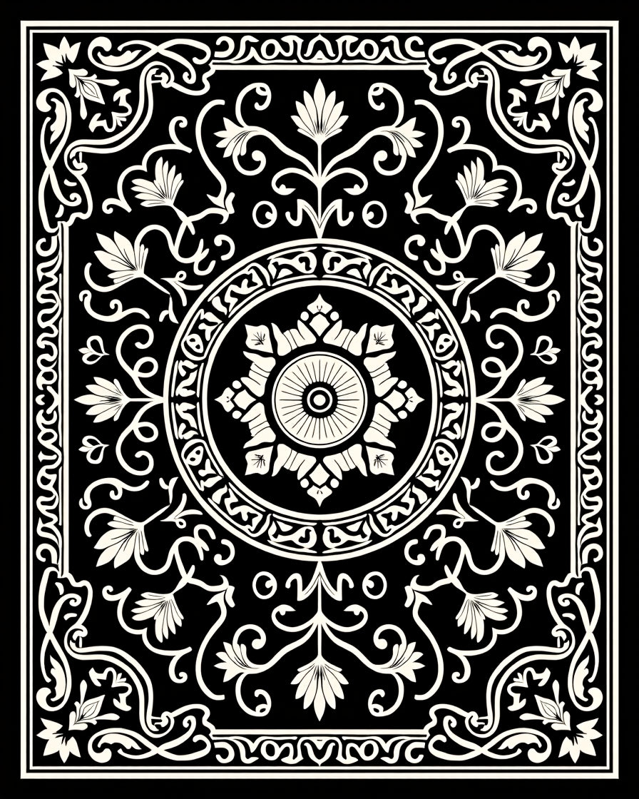 Elegant Mandala Floral Scrollwork Design Rug