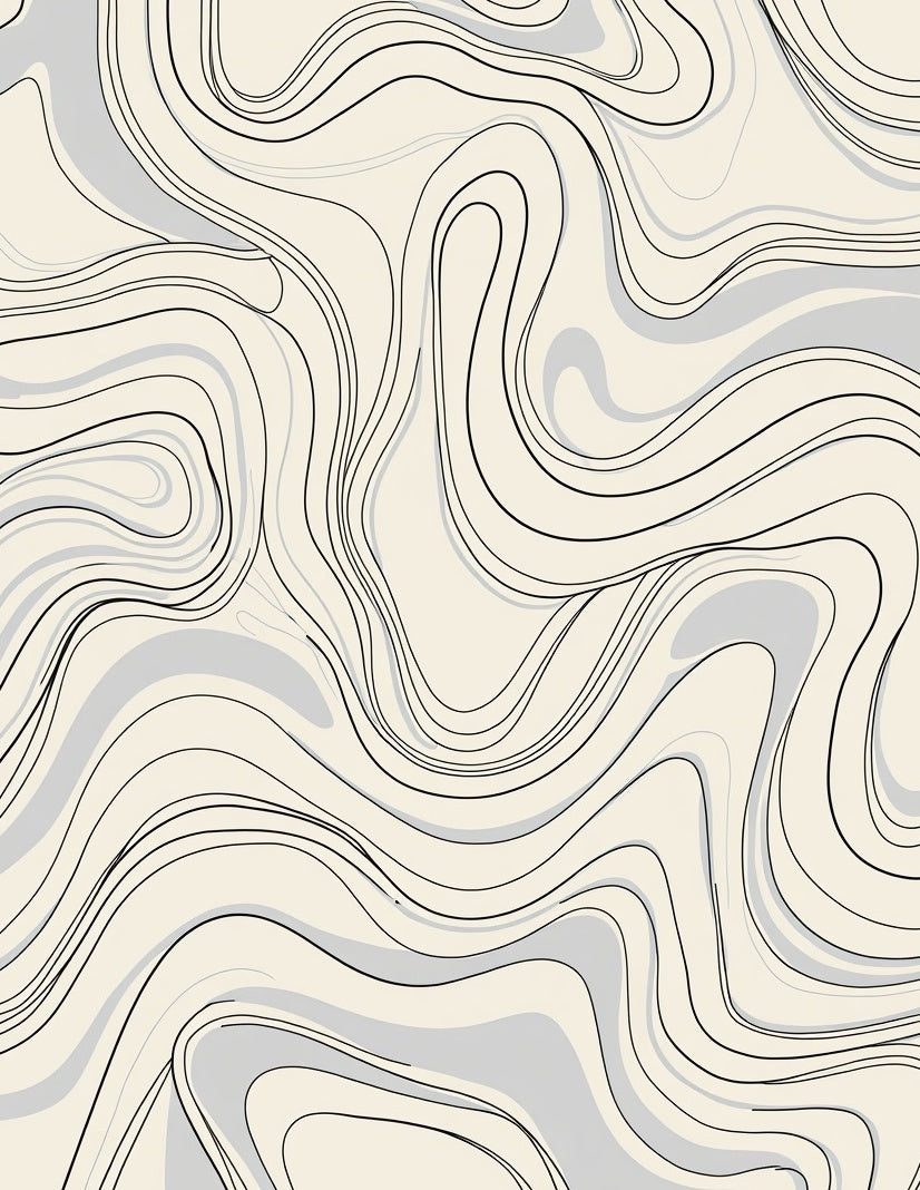 Abstract Wavy Grey Line Pattern Rug