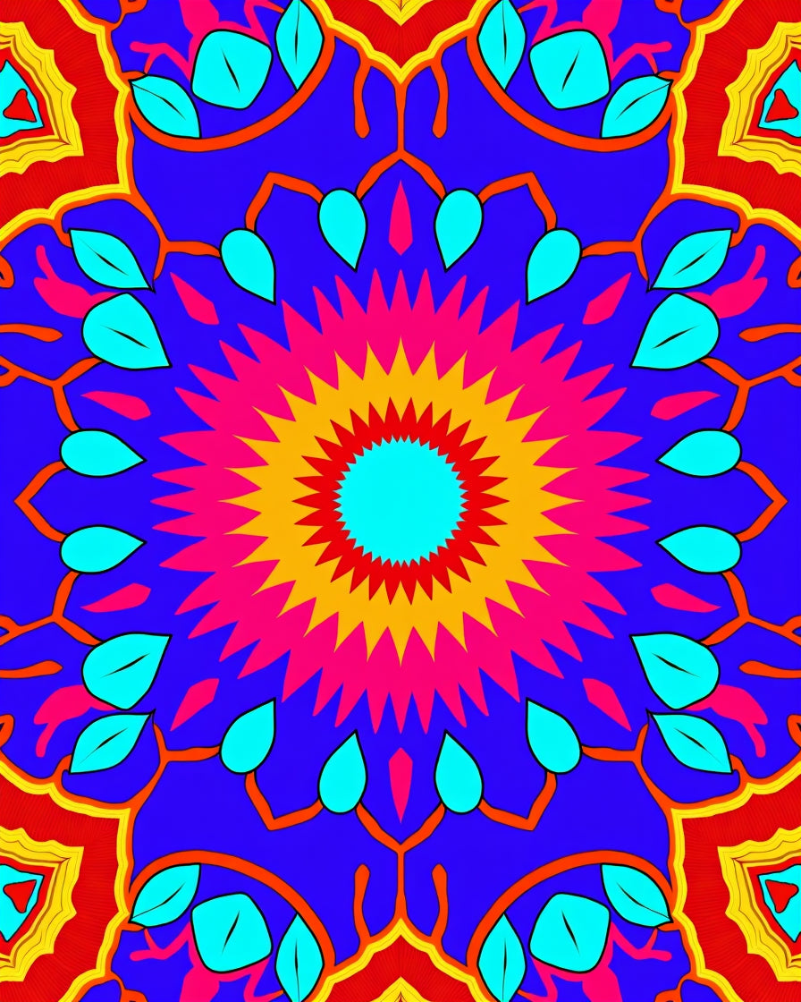 Vibrant Radial Floral Sunburst Design Rug