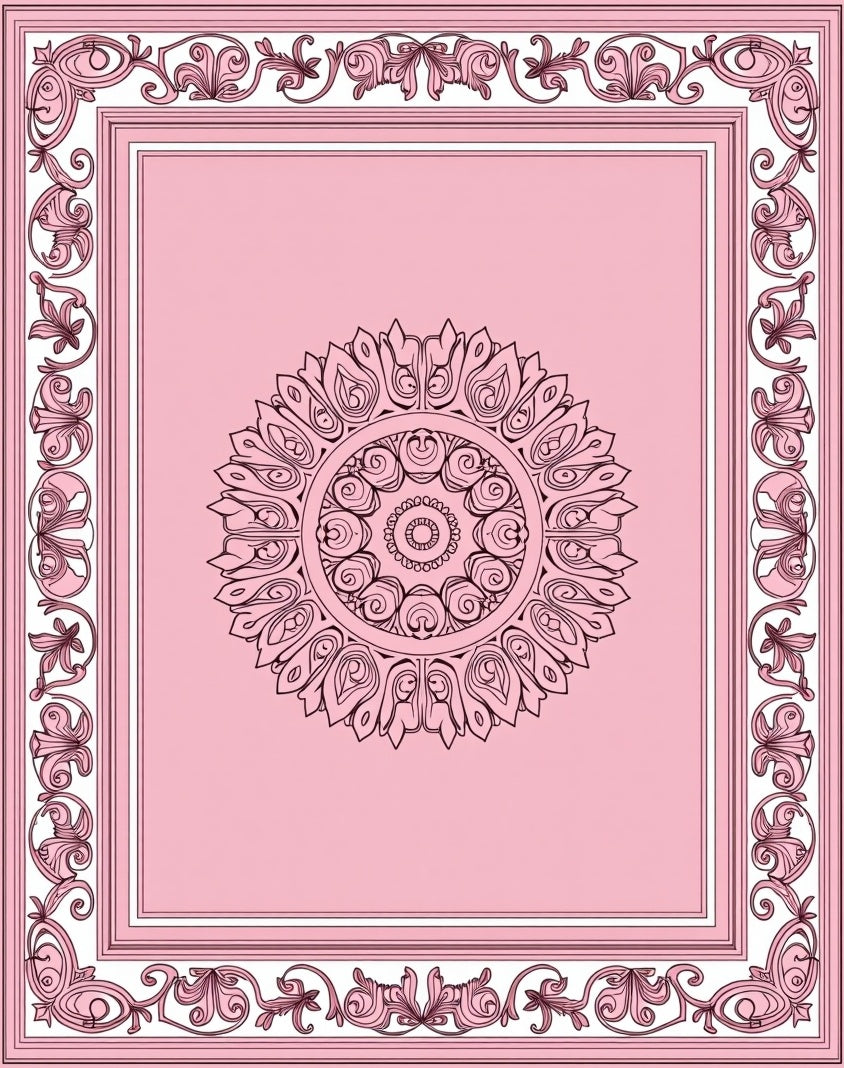 Ornate Pink Floral Mandala Design Rug