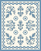 Classic Blue Floral Scrolled Design Rug