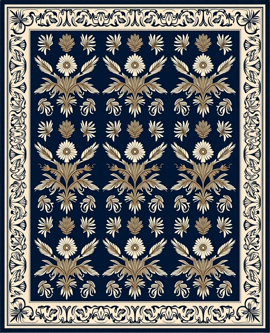 Classic Floral Medallion Navy Rug