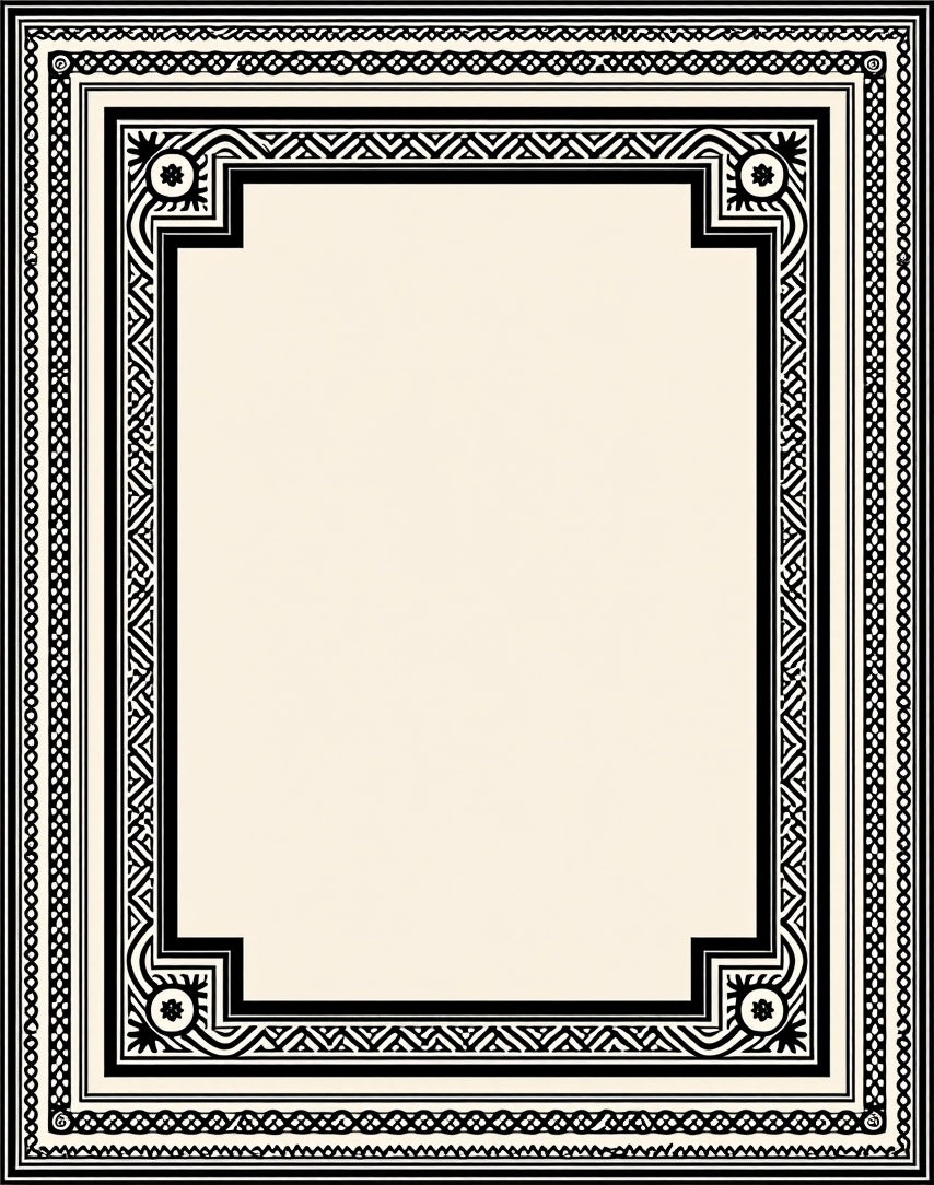 Classic Black White Geometric Border Rug