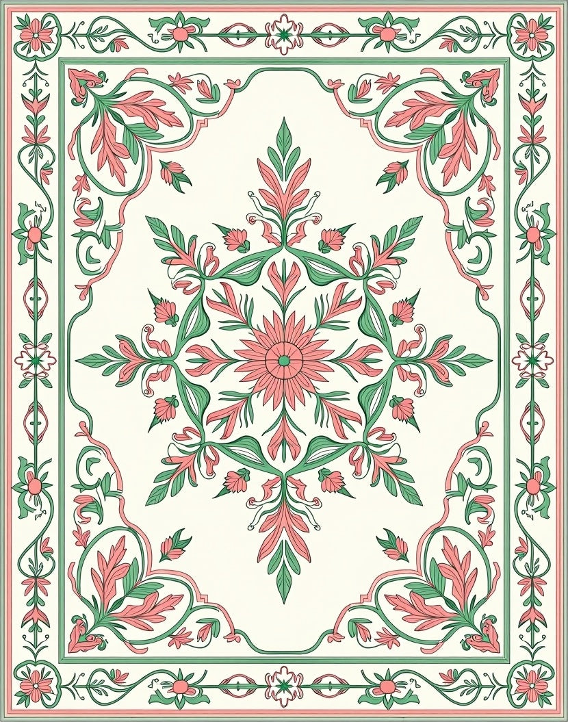 Floral Vines Centerpiece Design Rug