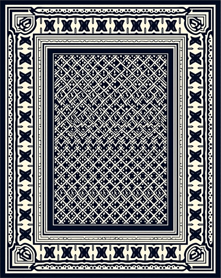 Intricate Diamond Border Geometric Pattern Rug